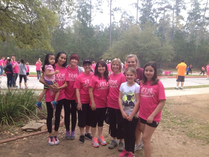 Group of people participating in breast cancer event